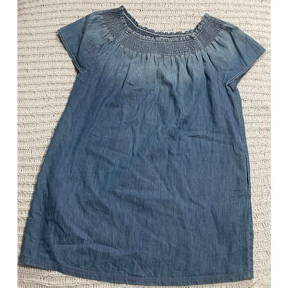 Current Elliot Madeline Chambray Shift Dress Womens Sz 2 Blue Cap Sleeves Denim - Picture 1 of 8
